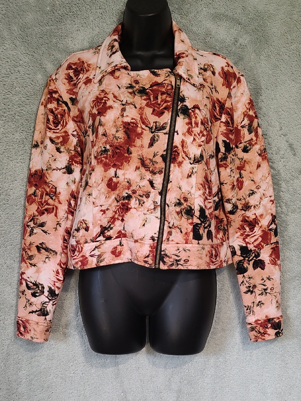 LuLaRoe Pink Floral Zip-Front Bomber Jacket